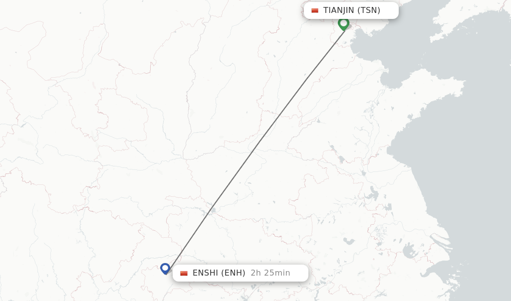 Flights from Tianjin to Enshi route map