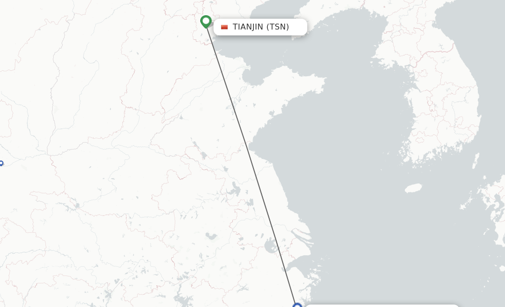 Flights from Tianjin to Taizhou route map
