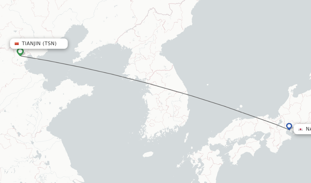 Flights from Tianjin to Nagoya route map