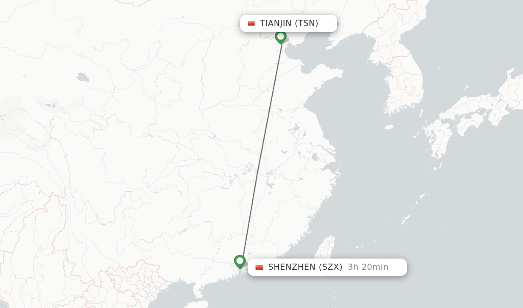 Flights from Tianjin to Shenzhen route map