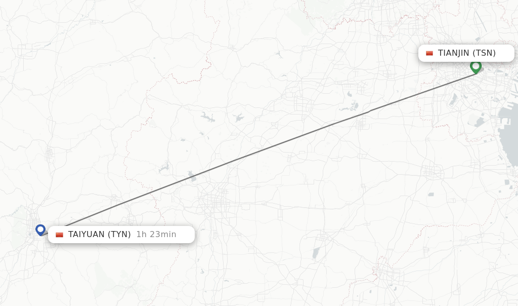 Flights from Tianjin to Taiyuan route map