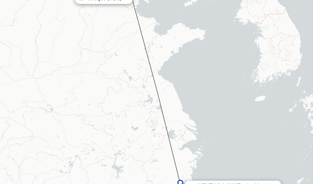 Flights from Tianjin to Wenzhou route map