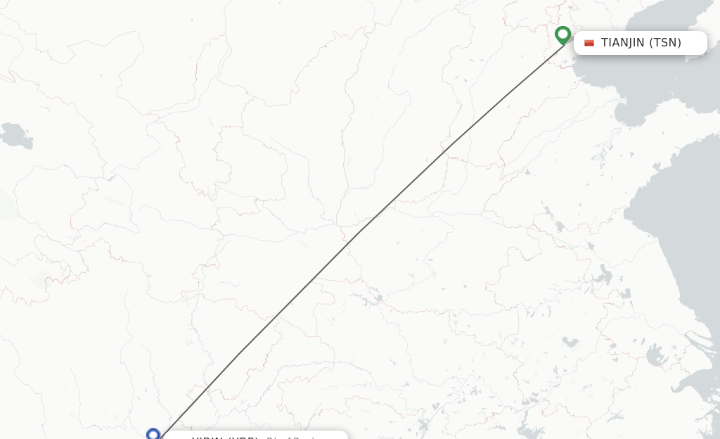 Flights from Tianjin to Yibin route map