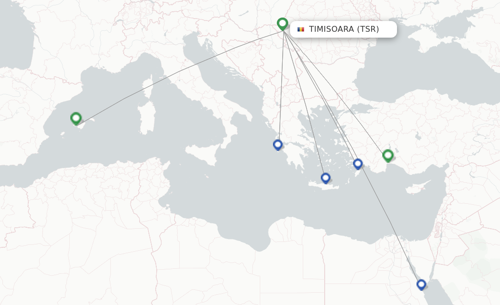 Route map with flights from Timisoara with Animawings