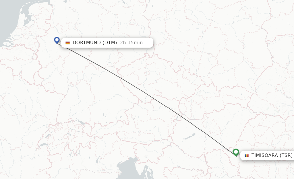 Flights from Timisoara to Dortmund route map
