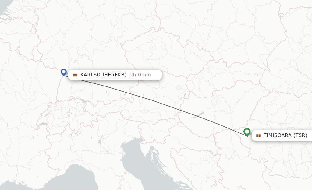 Flights from Timisoara to Karlsruhe/Baden-Baden route map