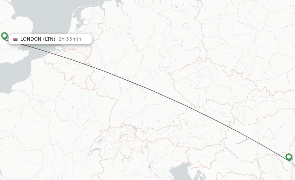 Flights from Timisoara to London route map