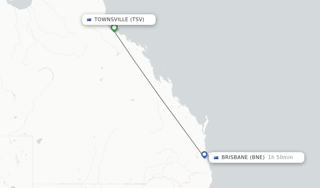 Flights from Townsville to Brisbane route map