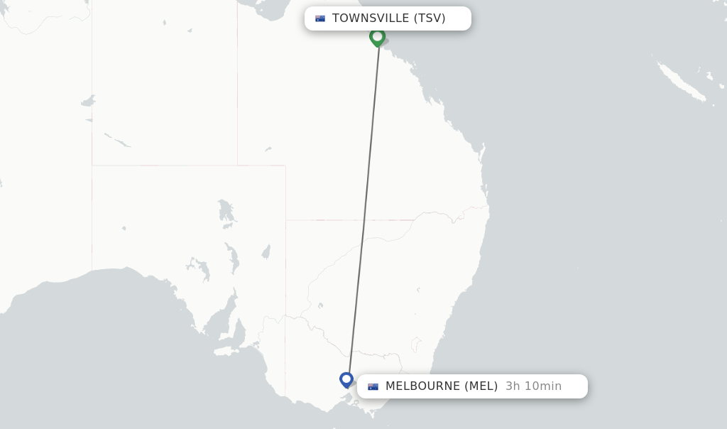 Flights from Townsville to Melbourne route map