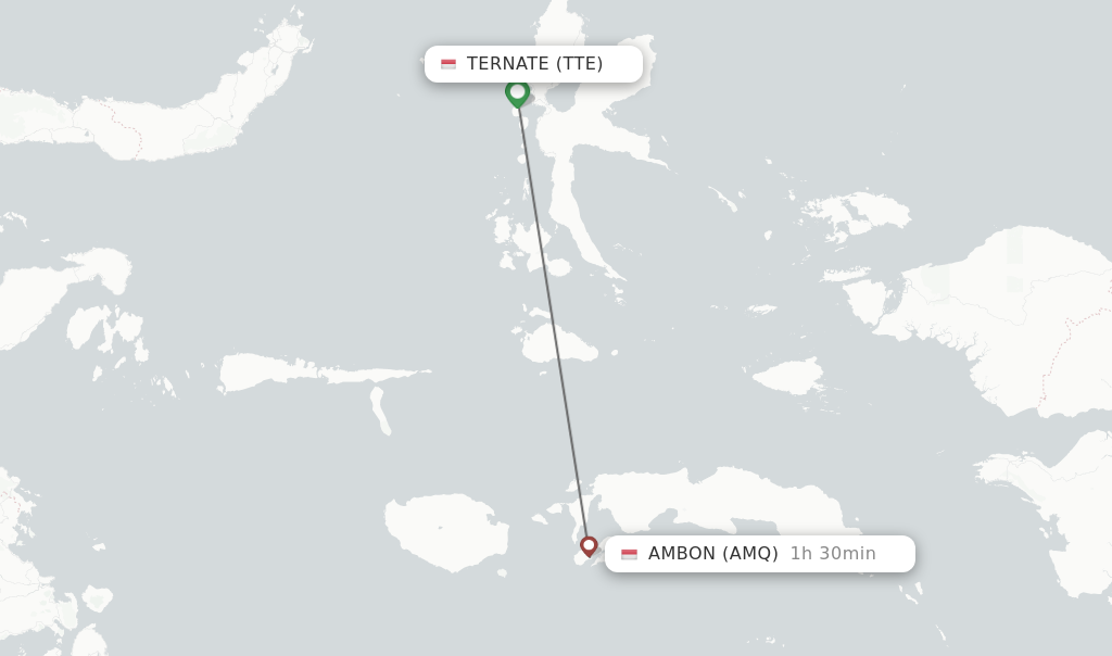 Flights from Ternate to Ambon route map