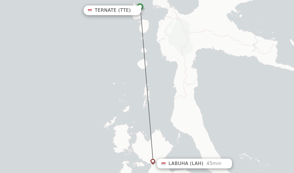 Flights from Ternate to Labuha route map