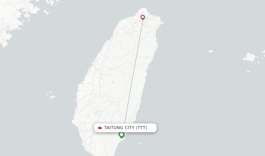 Route map with flights from Taitung City with UNI Air