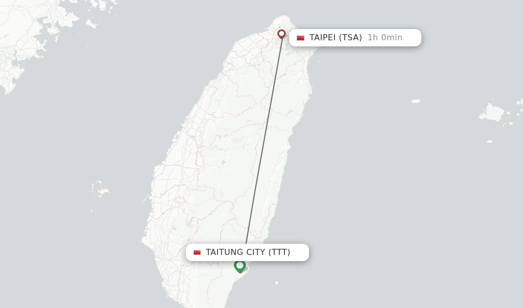 Flights from Taitung City to Taipei route map