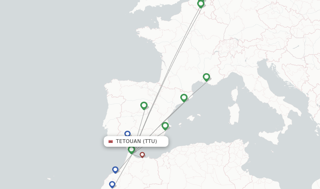 Flights from Tetouan to Amsterdam route map