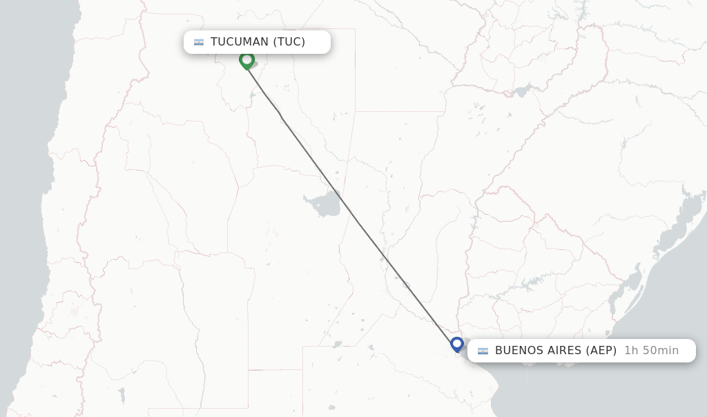 Flights from Tucuman to Buenos Aires route map