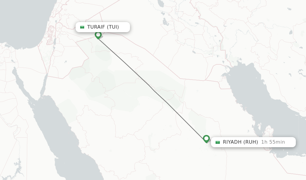 Flights from Turaif to Riyadh route map