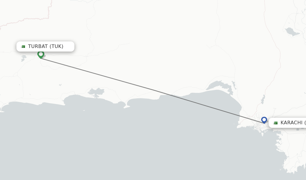 Flights from Turbat to Karachi route map