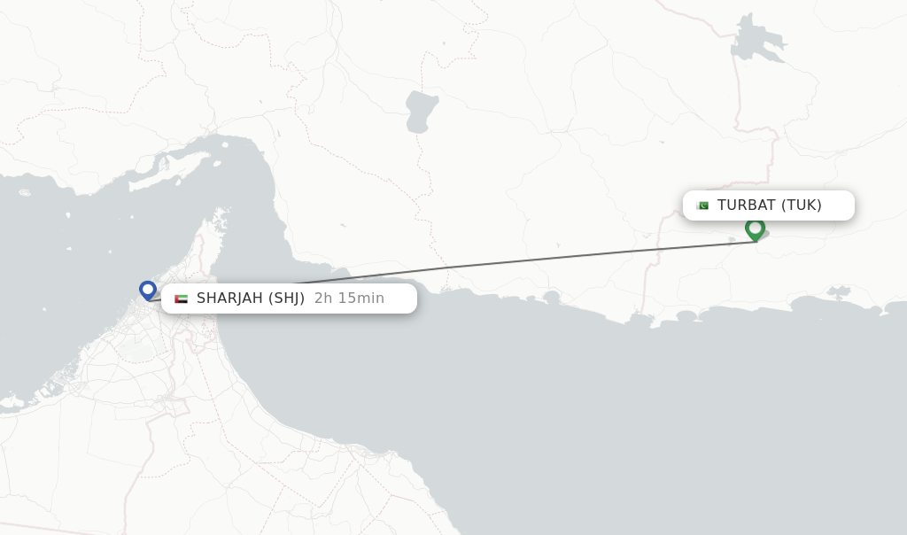 Flights from Turbat to Sharjah route map