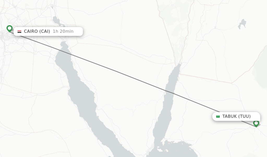 Flights from Tabuk to Cairo route map