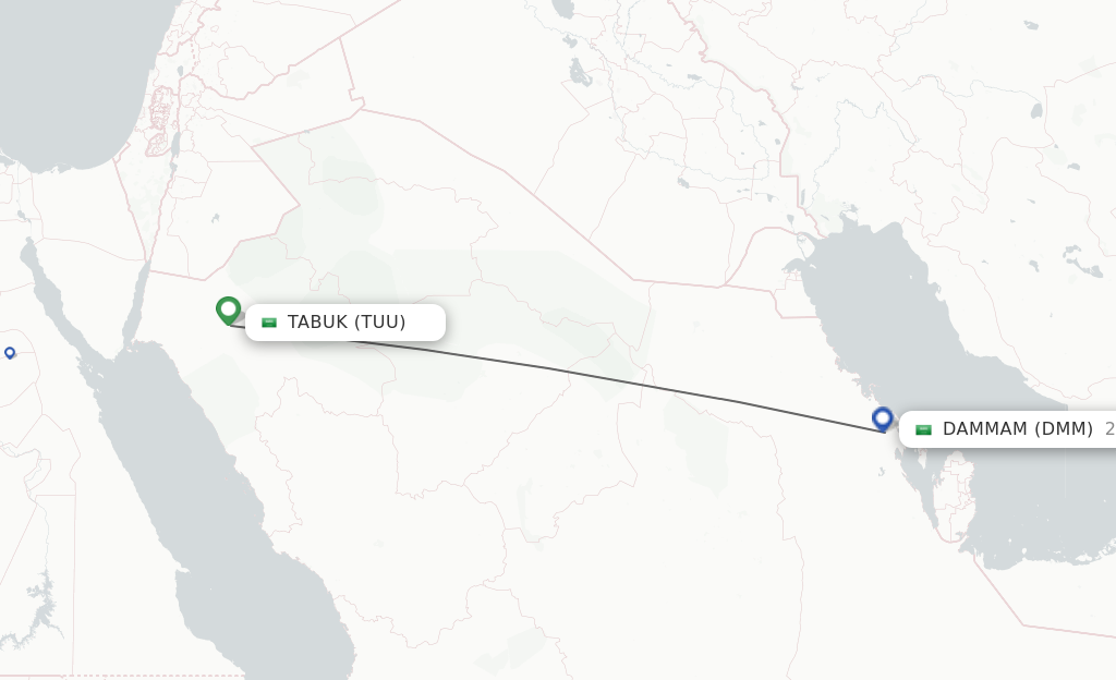 Flights from Tabuk to Dammam route map