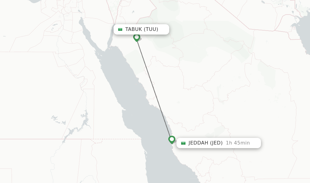 Flights from Tabuk to Jeddah route map