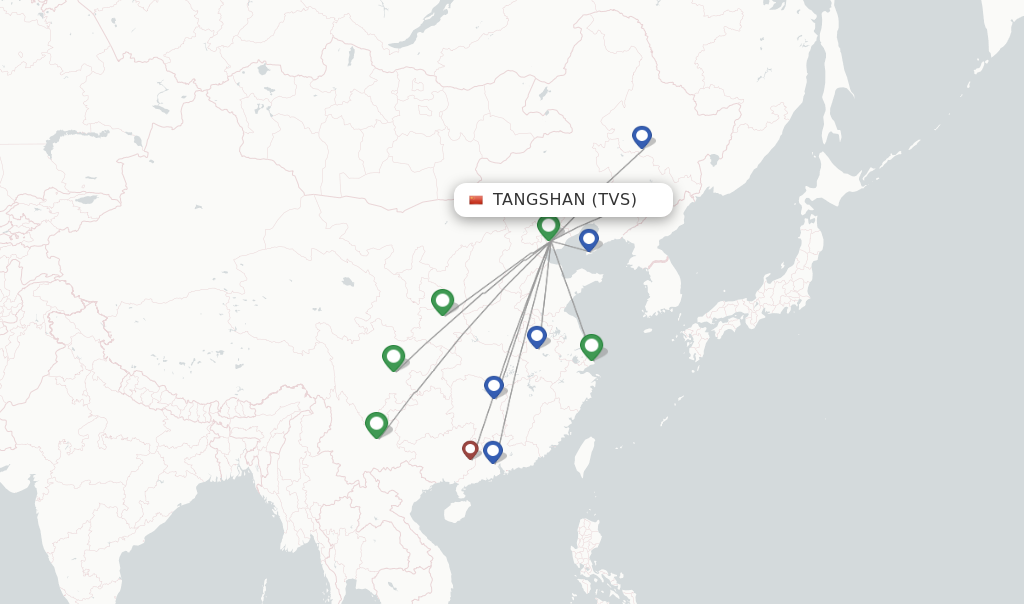 Flights from Tangshan to Changchun route map