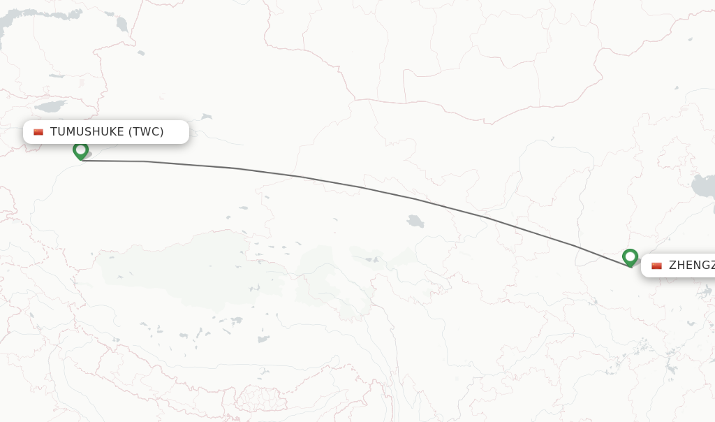 Flights from Tumushuke to Zhengzhou route map
