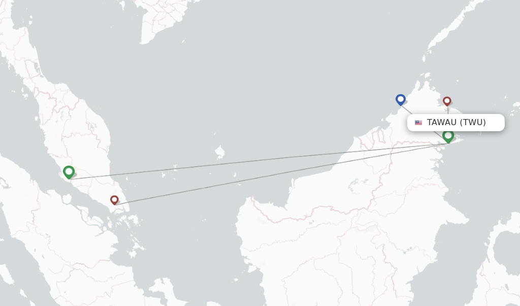 Flights from Tawau to Shenzhen route map