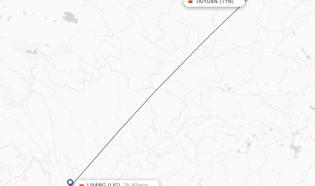 Flights from Taiyuan to Lijiang route map
