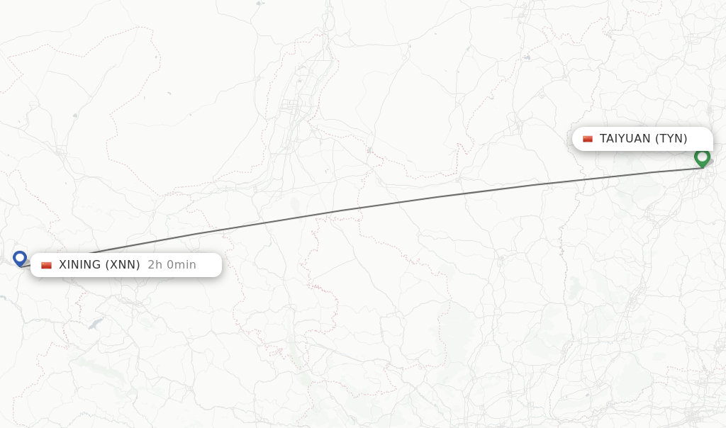 Flights from Taiyuan to Xining route map