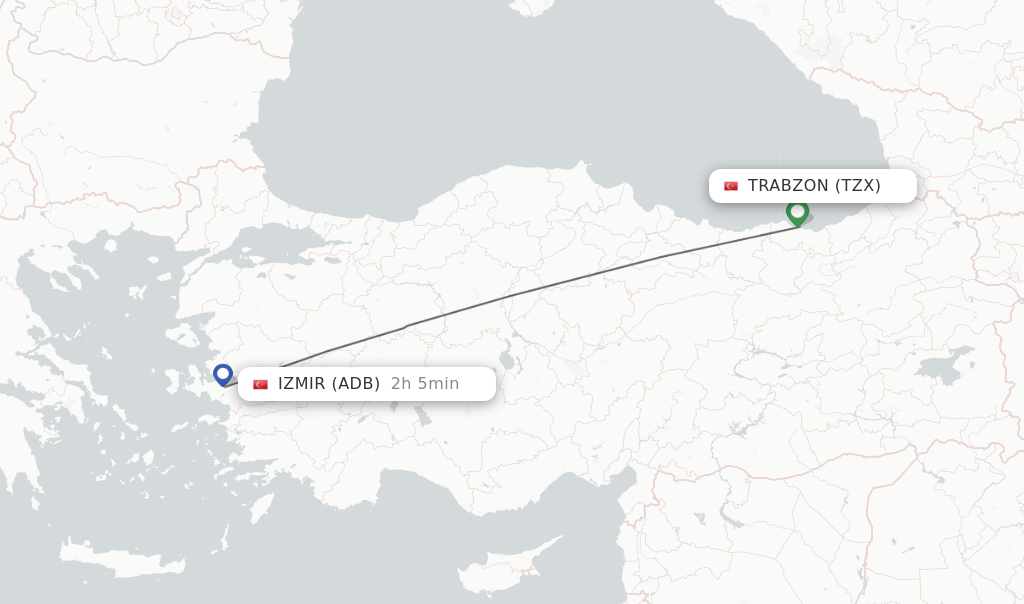 Flights from Trabzon to Izmir route map