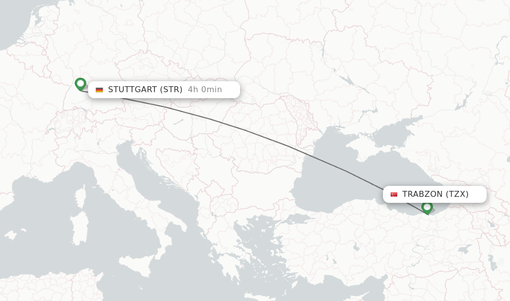 Flights from Trabzon to Stuttgart route map