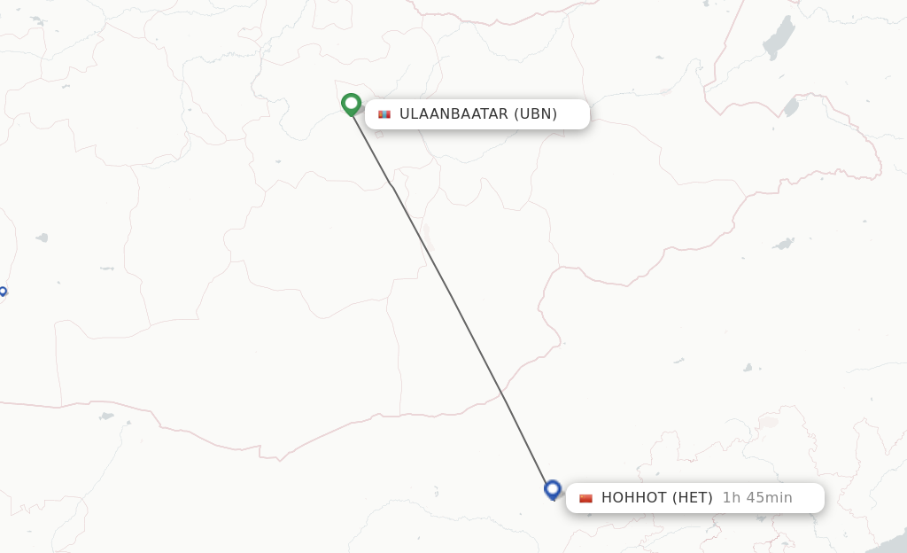 Flights from Ulaanbaatar to Hohhot route map