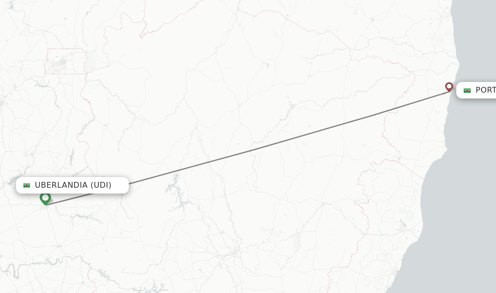 Flights from Uberlandia to Porto Seguro route map