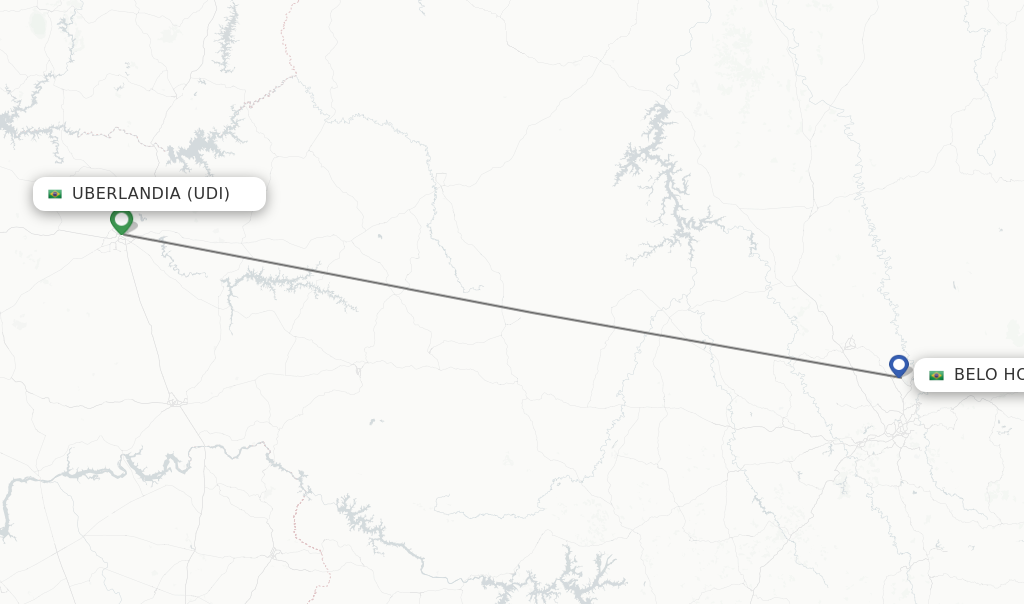 Flights from Uberlandia to Belo Horizonte route map
