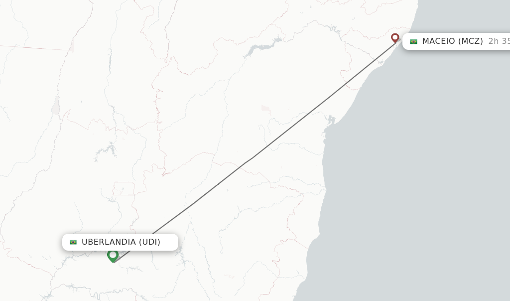 Flights from Uberlandia to Maceio route map