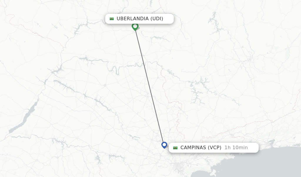 Flights from Uberlandia to Campinas route map