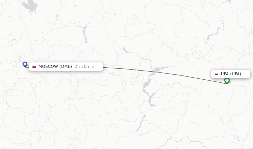 Flights from Ufa to Moscow route map