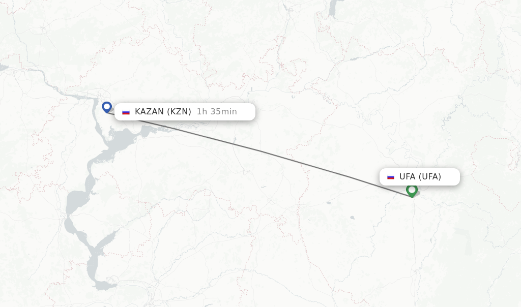 Flights from Ufa to Kazan route map