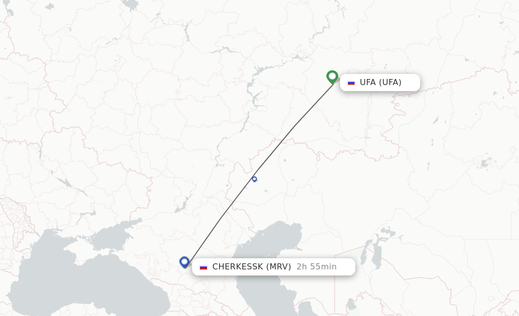 Flights from Ufa to Mineralnye Vody route map
