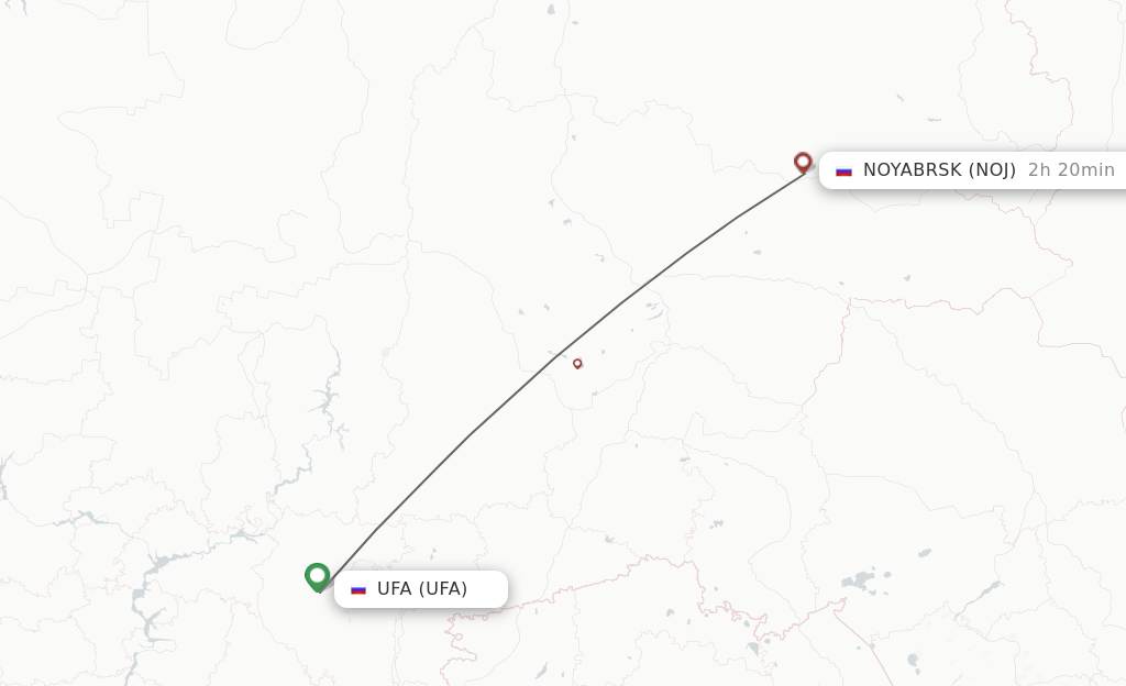 Flights from Ufa to Nojabrxsk route map