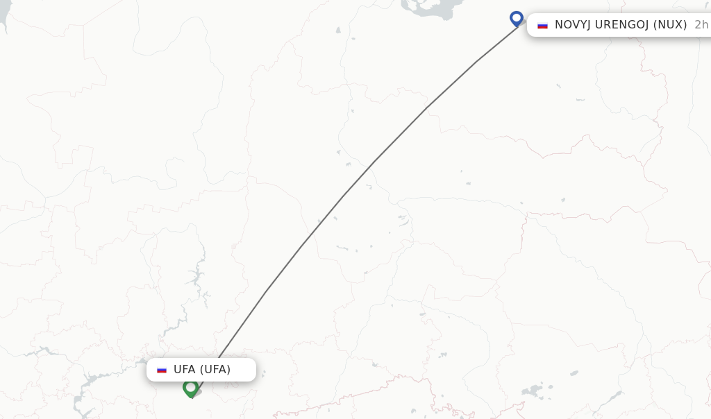 Flights from Ufa to Novyj Urengoj route map