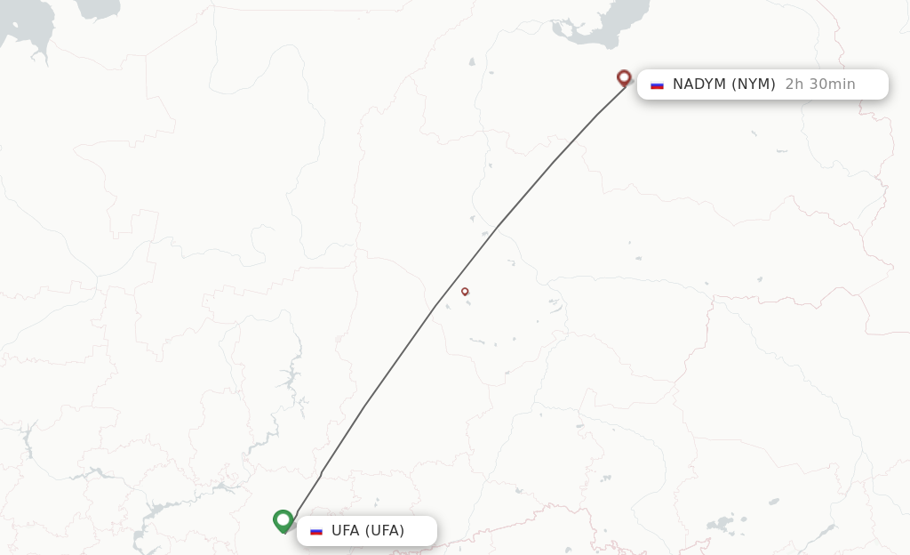 Flights from Ufa to Nadym route map
