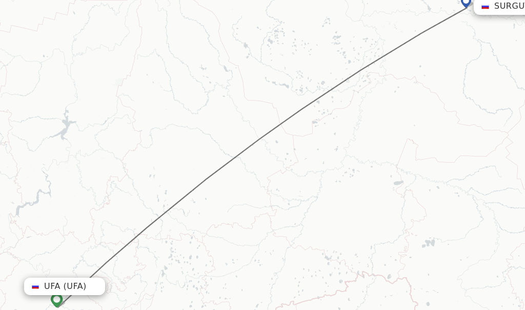 Flights from Ufa to Surgut route map