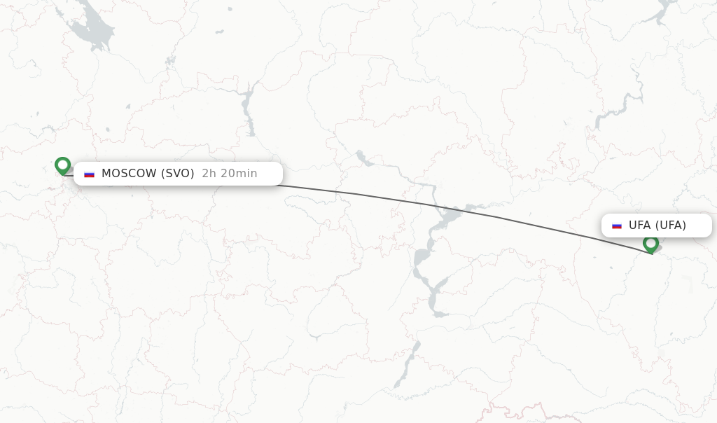 Flights from Ufa to Moscow route map