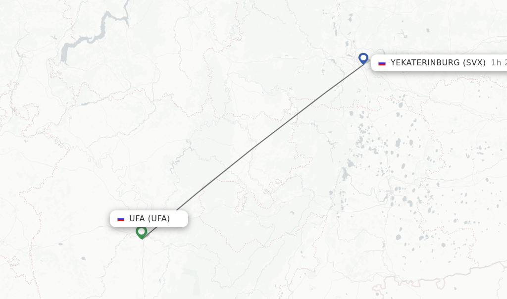 Flights from Ufa to Yekaterinburg route map