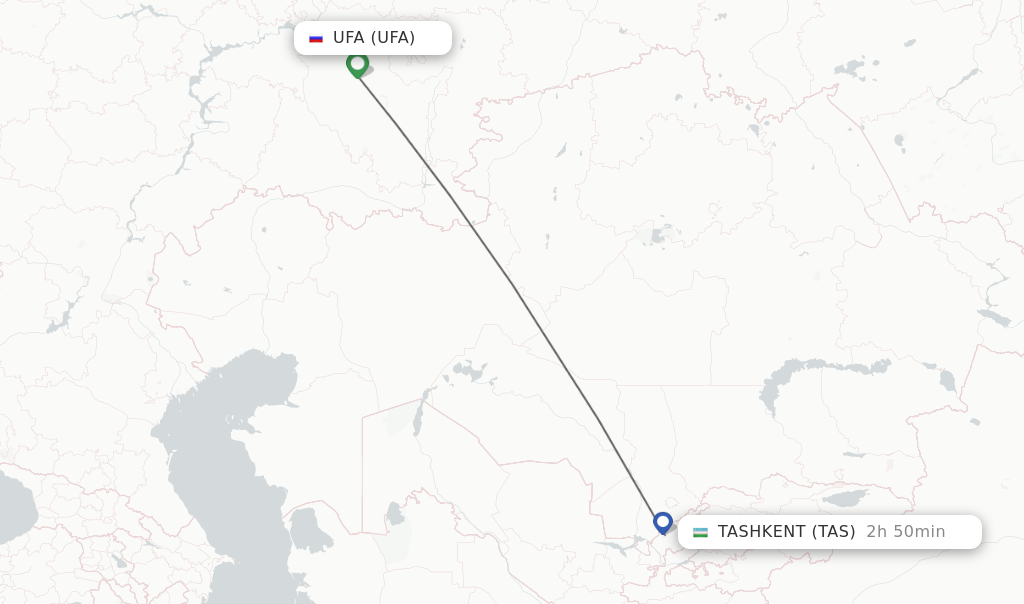 Flights from Ufa to Tashkent route map