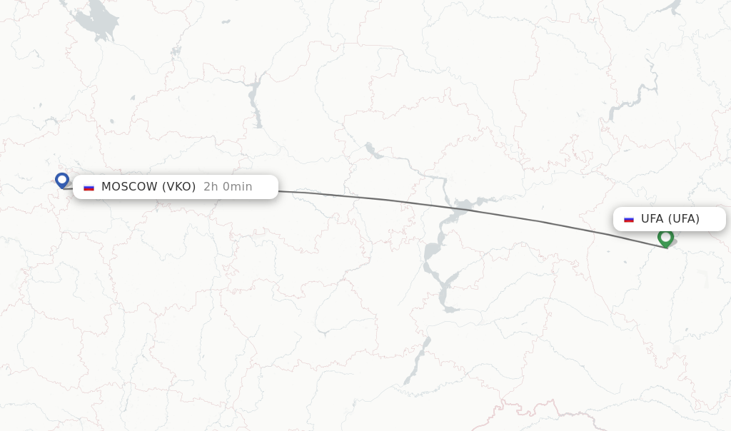 Flights from Ufa to Moscow route map