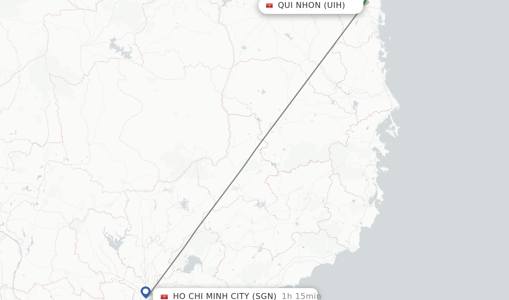 Flights from Qui Nhon to Ho Chi Minh City route map