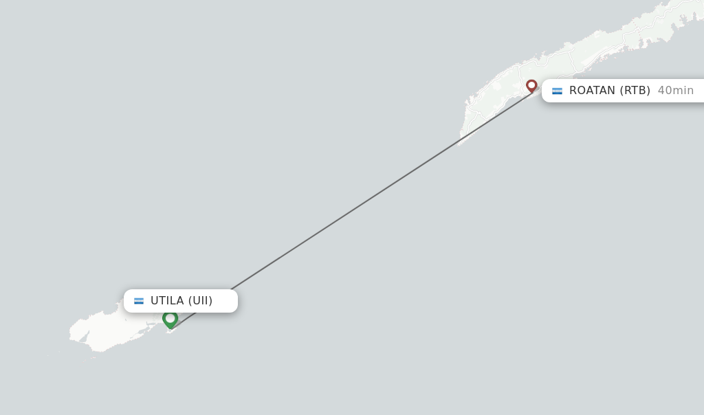 Flights from Utila to Roatan route map
